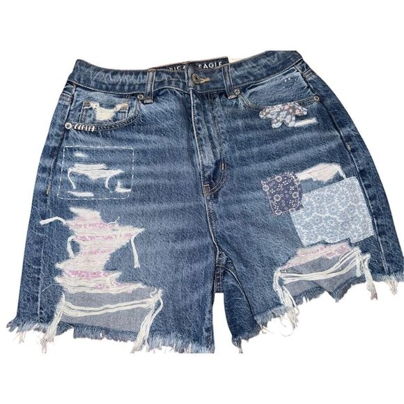 AMERICAN EAGLE HIGHEST RISE STRETCH BAGGY PATCHWORK LIMITED EDITION SHORTS- NWTS - Picture 2 of 8